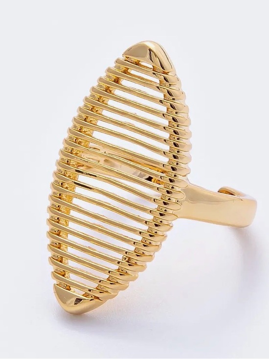 Jewelry - 18K Gold Filled Open Linear Lined
Navette Geometric Ring